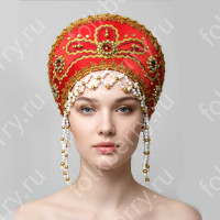 Кокошник Отрада, красный с золотом